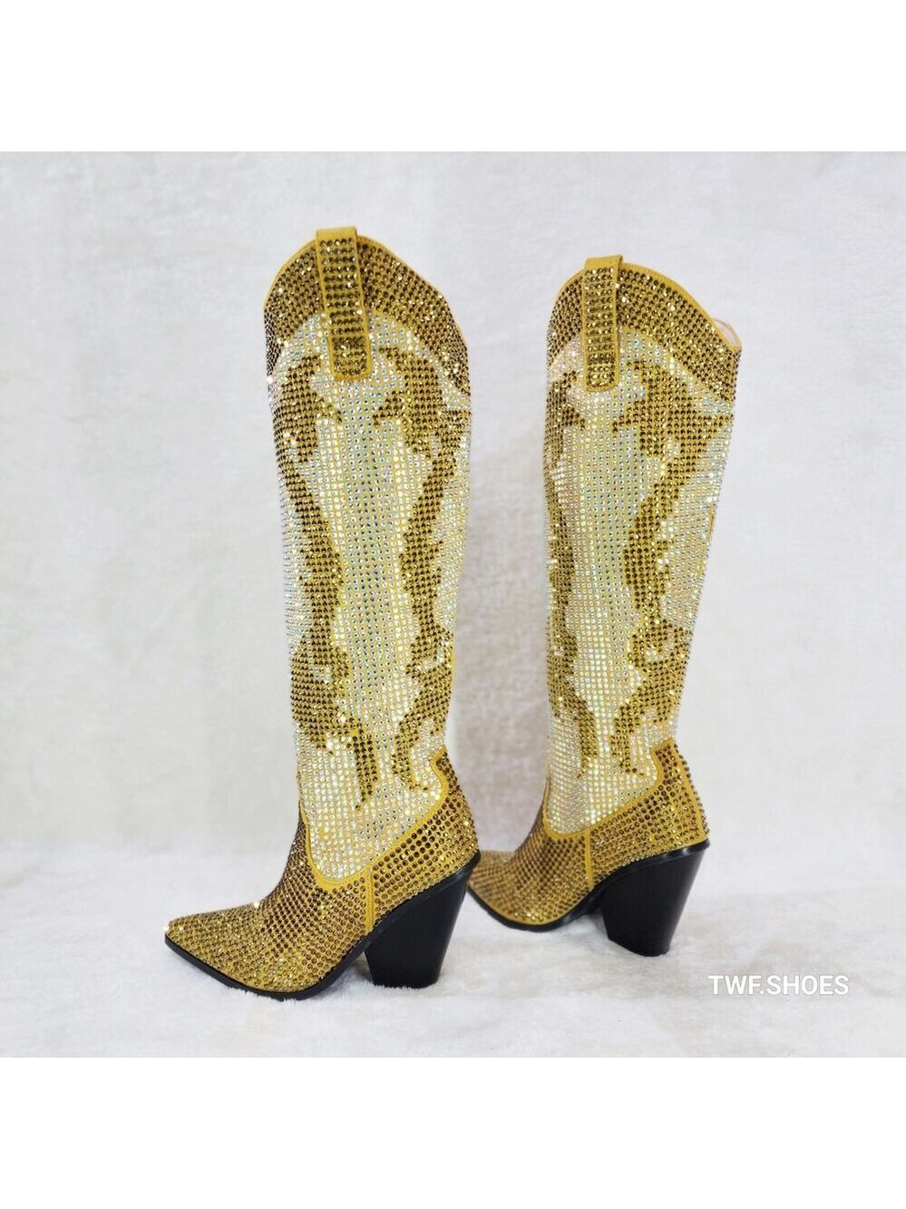 NIB Gold Dust Cowgirl Country Western Glamour Rhinestones Boots Plus Friendly